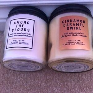 White Barn Scented Candle Set - Among the Clouds & Cinnamon Caramel Swirl